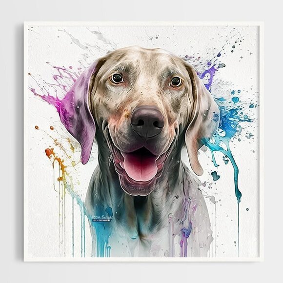 8x8 Weimaraner Dog Portrait Watercolor Oil Painting Wall Art Print - Picture 3 of 7